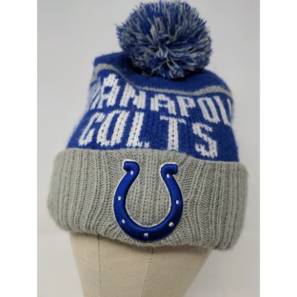 47 Brand NFL Indianapolis Colts Beanie Pom Pom OSFA Blue & Gray Embroidered - Picture 3 of 10
